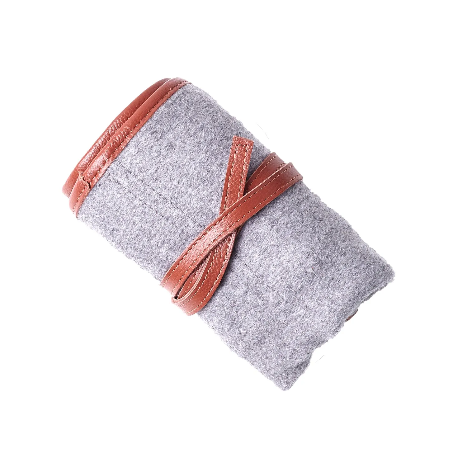 W&S Watch Roll - Brown Leather | Grey Wool - 4 Slot