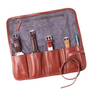 W&S Watch Roll - Brown Leather | Grey Wool - 4 Slot