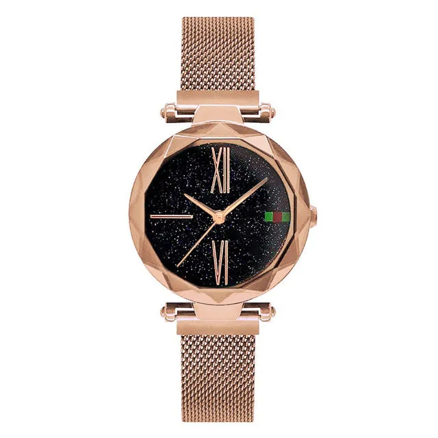 Watch Luxury Rose Gold Women Magnet Buckle Fashion Waterproof Roman numerals