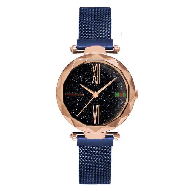 Watch Luxury Rose Gold Women Magnet Buckle Fashion Waterproof Roman numerals