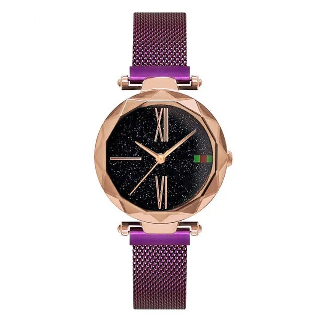 Watch Luxury Rose Gold Women Magnet Buckle Fashion Waterproof Roman numerals