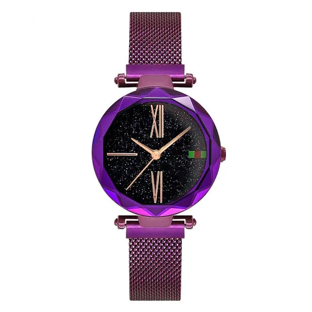 Watch Luxury Rose Gold Women Magnet Buckle Fashion Waterproof Roman numerals