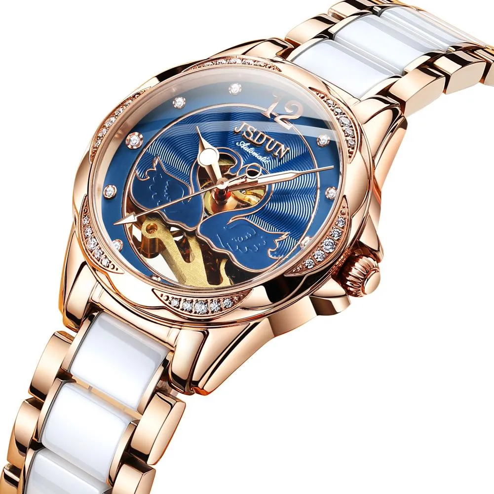 Waterproof hollow fashion mechanical ladies watch