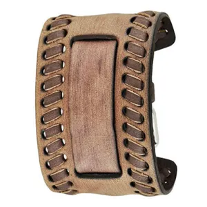 Weaved Distressed Brown Leather Wide Cuff