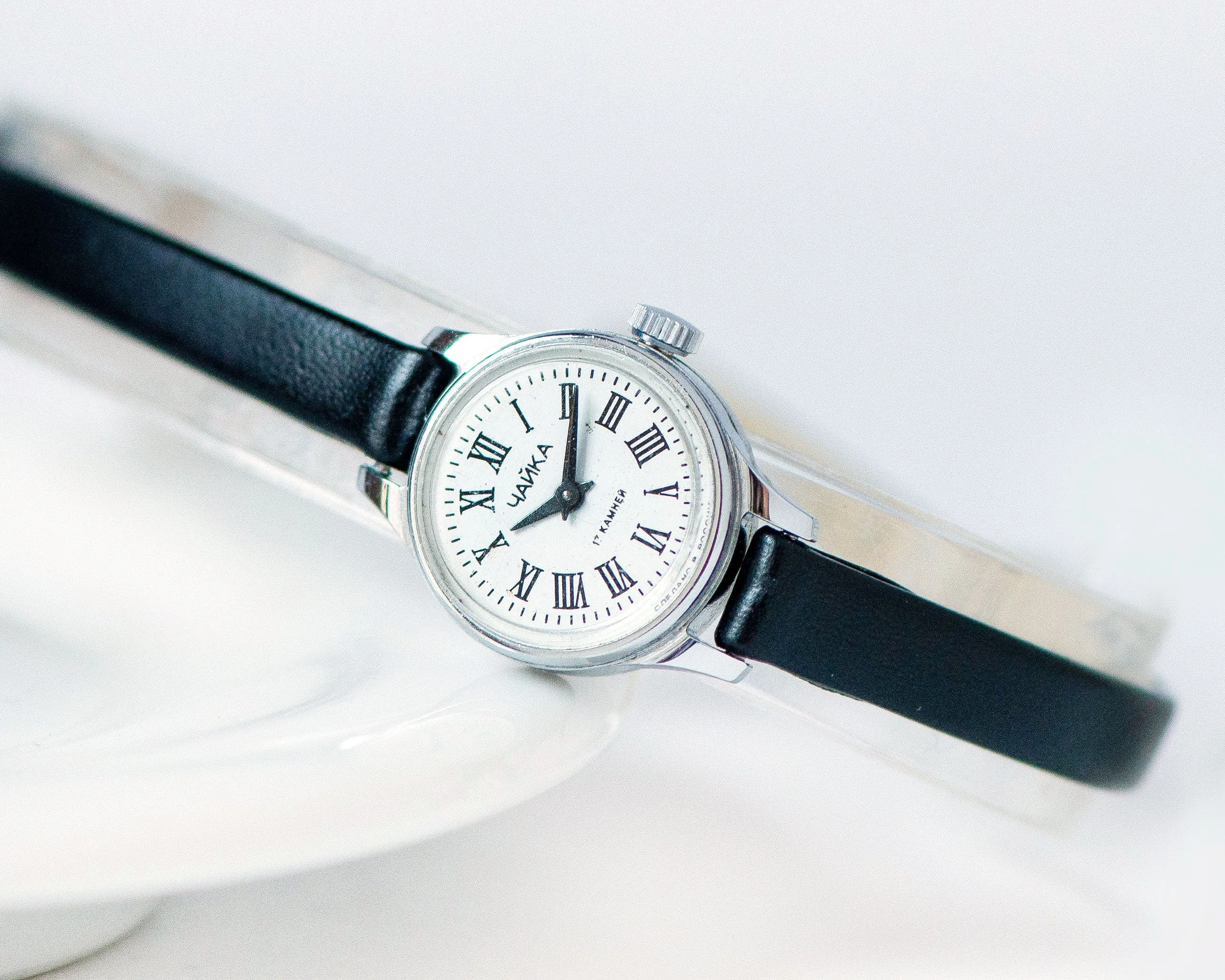 Women watch Roman numerals Seagull, silver shade women watch tiny classic timepiece, delicate lady watch gift, new premium leather strap