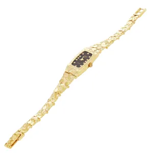 Women's 10k Yellow Gold Nugget Band Bracelet Geneve Watch with Diamonds 6" - 8"