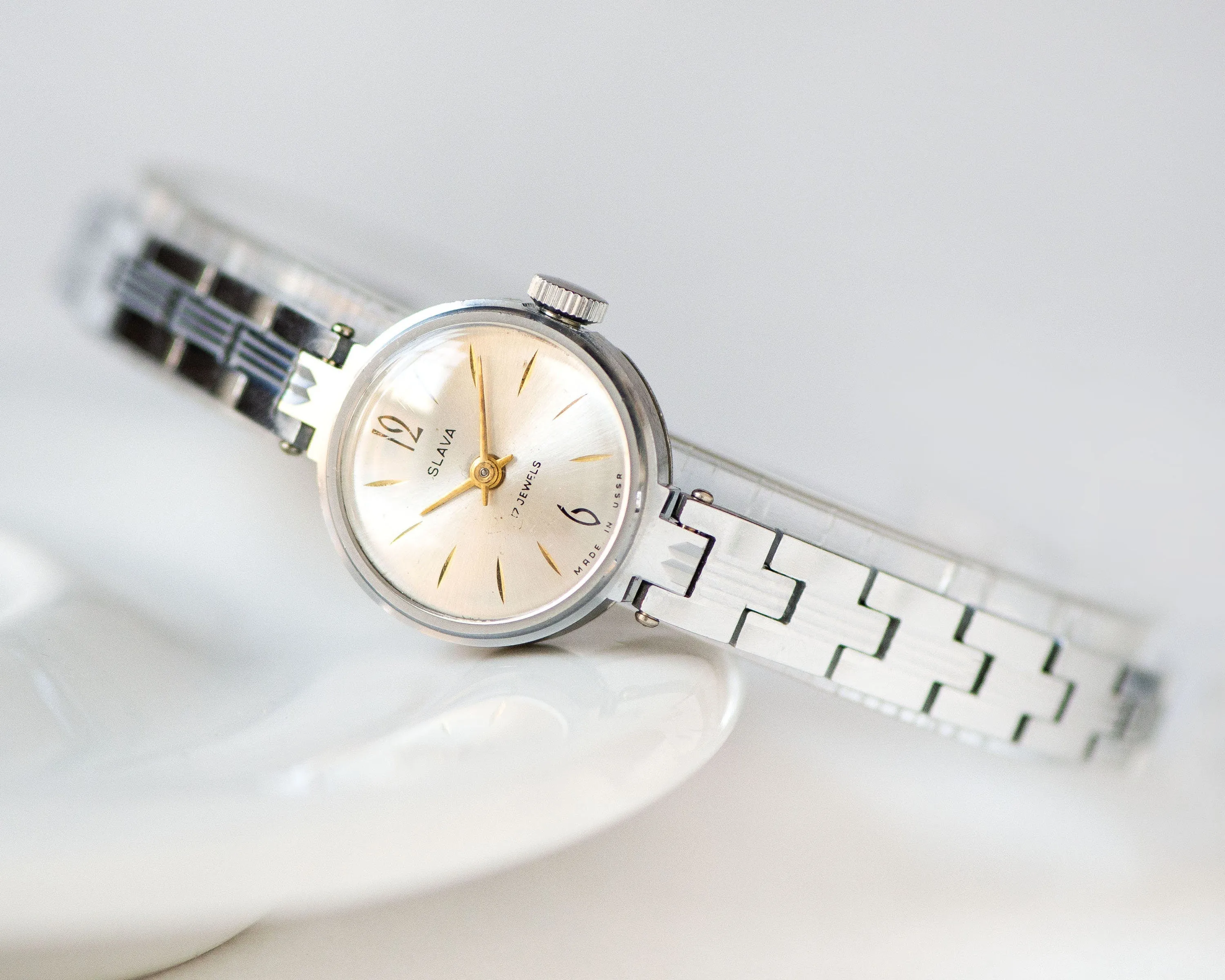 Women's cocktail watch bracelet Glory, lady wristwatch silver shade evening jewelry, classic lady watch retro, minimalist woman watch gift