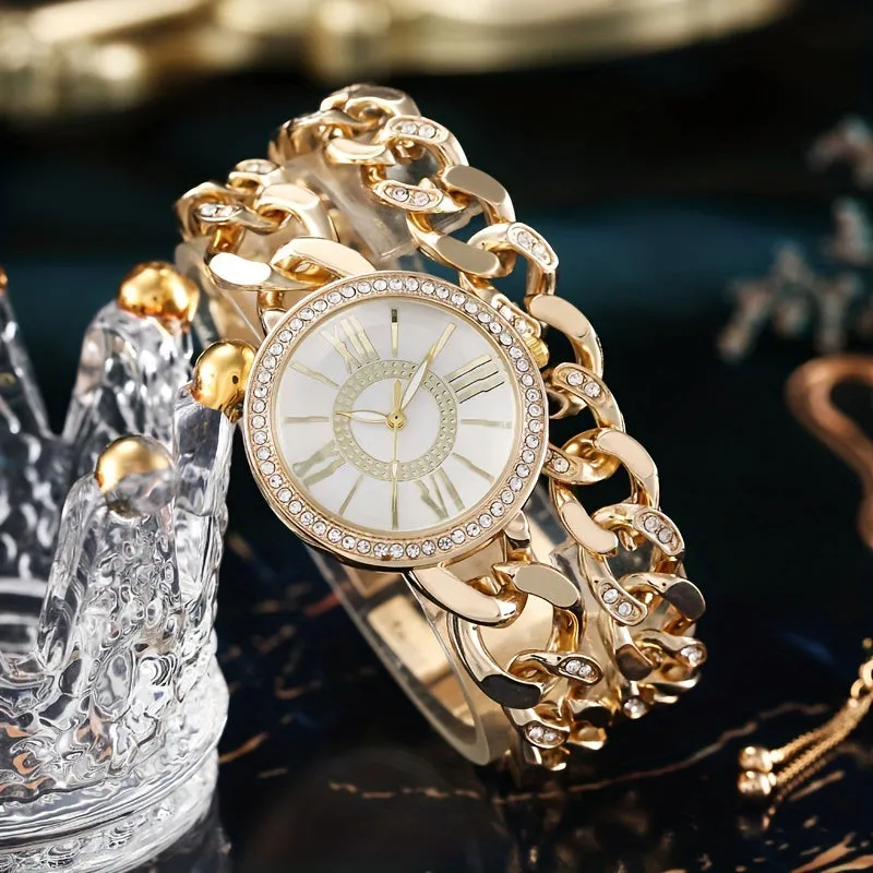 Women's Luxury Rhinestone Quartz Watch Hiphop Fashion Analog Wrap Bracelet Wrist Watch
