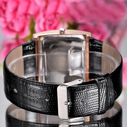 Women's Trendy Square Case Wrist Watch With Rhinestones