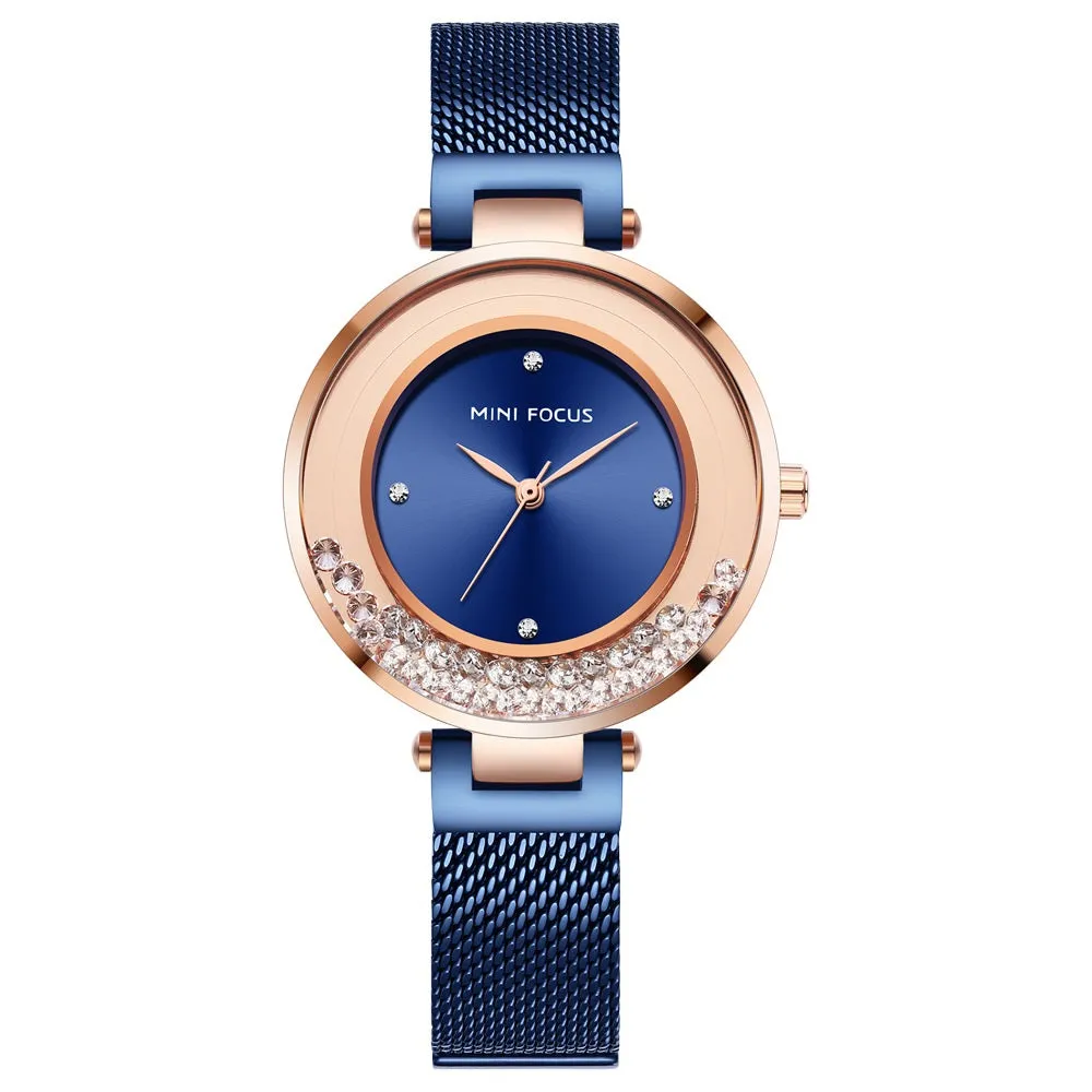 Women's watch with diamond inlaid steel mesh belt