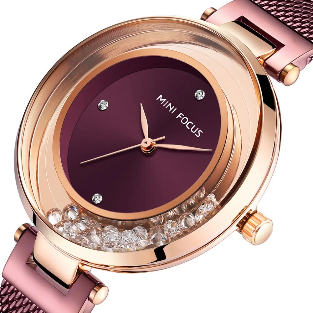 Women's watch with diamond inlaid steel mesh belt