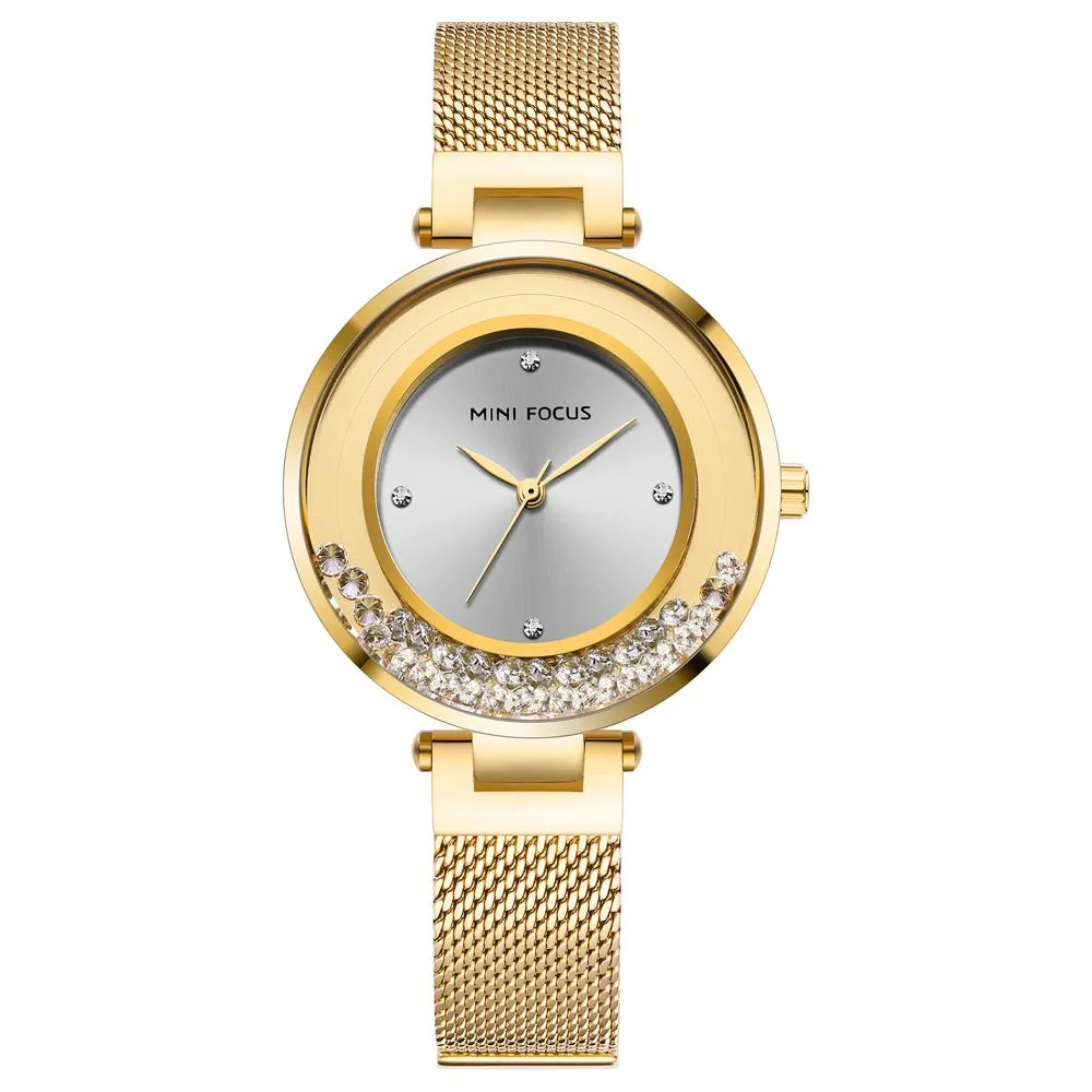 Women's watch with diamond inlaid steel mesh belt