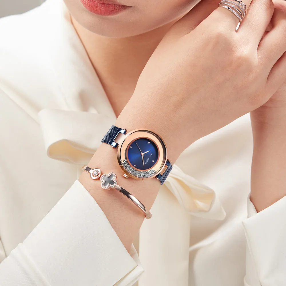 Women's watch with diamond inlaid steel mesh belt