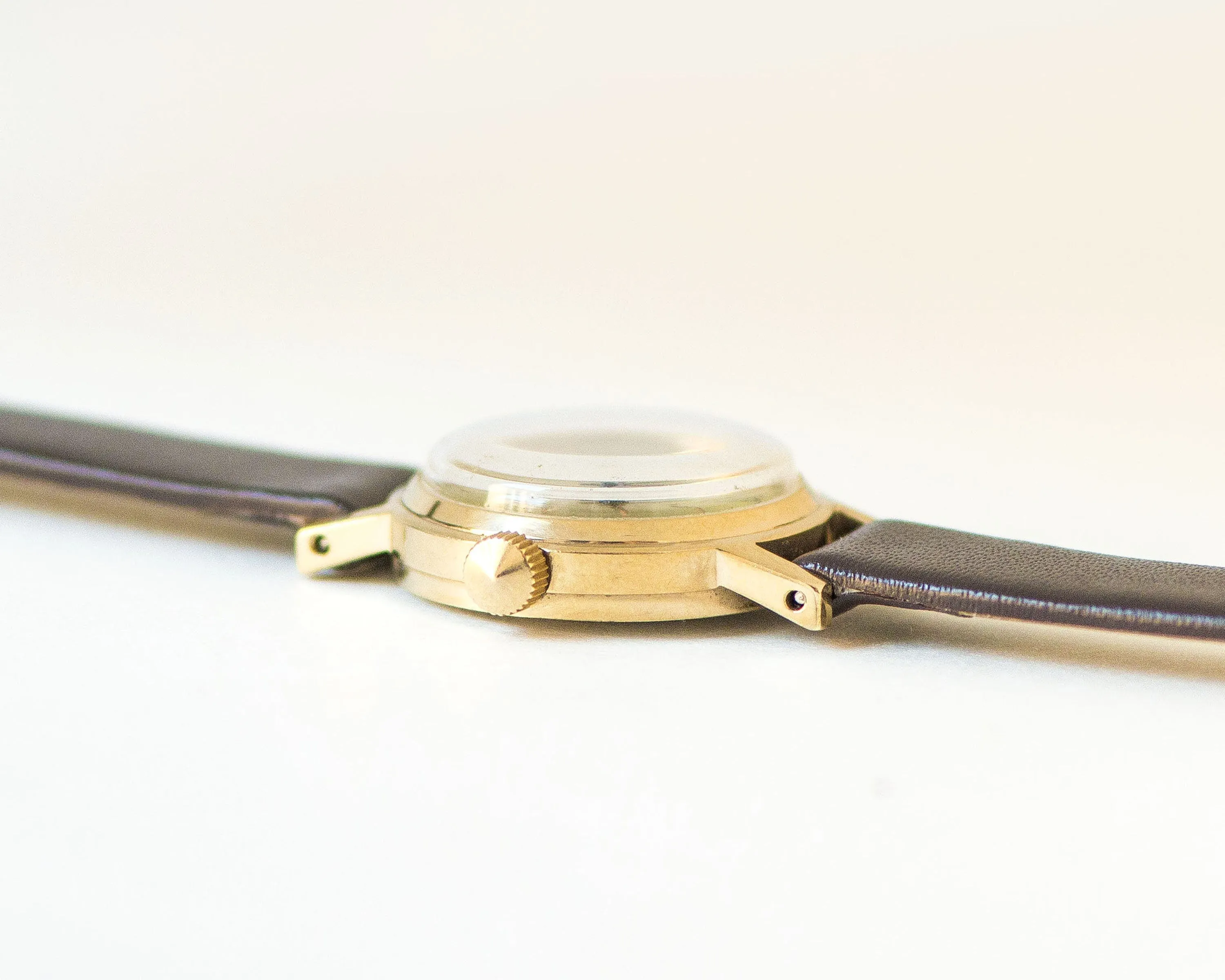 Yellow dial women wristwatch Glory gold plated, lady watch minimalist jewelry gift, classic girl watch preppy, new genuine leather band