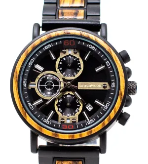 Zebra Chrono - Matte Black Stainless Steel & Zebra Wood Watch by Switchwood
