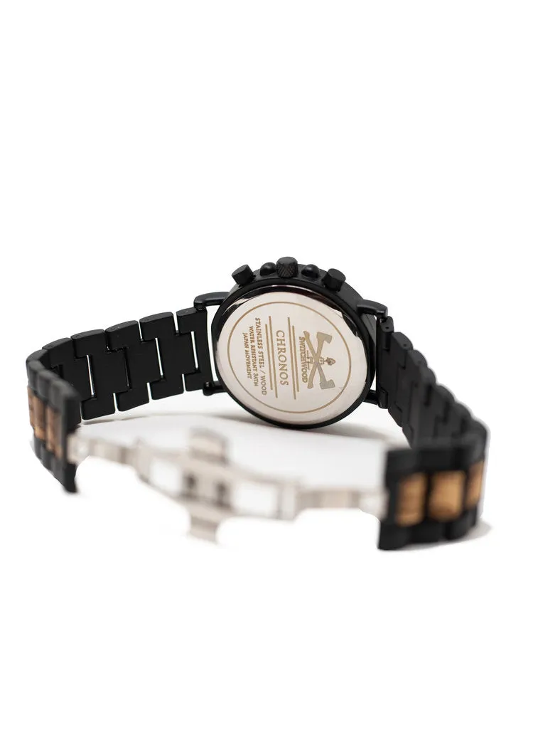 Zebra Chrono - Matte Black Stainless Steel & Zebra Wood Watch by Switchwood